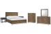 Lindon - King Panel Bed, 2 Open Nightstands, Drawer Dresser With Landscape Mirror And Drawer Chest - Belgian Wheat And Coffee Bean