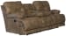 Voyager - Fabric Power Lay Flat Reclining Sofa With 3 Recliners And Drop Down Table - Brandy