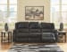 Calderwell - Black - 6 Pc. - Reclining Sofa, Double Reclining Loveseat with Console, Rocker Recliner, Janilly Cocktail Table, End Table, Chair Side End Table