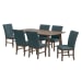 Santa Barbara - 7 Piece Standard Height Dining Set (Rectangular Table And Six Fabric Chairs) - Walnut / Denim Blue