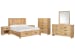 Laramie - Queen Panel Storage Bed, 2 Open Nightstands, Double Drawer Dresser With Landscape Mirror And Drawer Chest - Honey Wheat