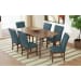 Santa Barbara - 7 Piece Standard Height Dining Set (Rectangular Table And Six Fabric Chairs) - Walnut / Denim Blue