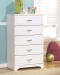 Lulu - White - 8 Pc. - Dresser, Mirror, Chest, Twin Loft Bed, Bin Storage with Bookcase