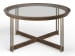 Elora - Round Cocktail Table With 2 End Tables And Demilune Sofa Table - Walnut And Tarnished Silver And Clear Glass