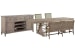 Paxton Place - Extendable Trestle Dining Table With 2 Step Upholstered Side Chairs, Bench And Buffet - Dovetail Gray