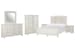 Willowbrook - King Panel Upholstered Bed, 2 Nightstands, Drawer Dresser With Landscape Mirror And Door Chest - Egg Shell White