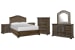 Durango - King Upholstered Sleigh Storage Bed, 2 Bachelor Chests, Drawer Dresser With Shaped Mirror And Drawer Chest - Willadeene Brown