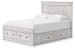 Makidern - Queen Panel Storage Bed With 2 Under Bed Storage Units And Storage Footboard - Whitewash
