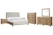 Plum Creek - King Upholstered Panel Bed, 2 Nightstands, Drawer Dresser With Landscape Mirror And Drawer Chest - Sierra Brown / White