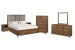Laurel Ridge - King Upholstered Panel Bed, 2 Nightstands, Drawer Dresser With Portrait Mirror And Drawer Chest - Brown / Gray