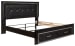 Kaydell - Black - King Upholstered Panel Bed With 2 Storage Drawers, Roll Slats