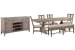 Paxton Place - Extendable Trestle Dining Table With 4 Side Chairs, Upholstered Bench And Buffet - Dovetail Gray