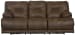 Voyager - Fabric Power Lay Flat Reclining Sofa With 3 Recliners And Drop Down Table - Elk