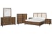 Ridgefield - King Upholstered Panel Storage Bed, 2 Nightstands, Double Drawer Dresser With Landscape Mirror And Door Chest - Russet / Beige