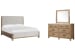 Plum Creek - King Upholstered Panel Bed And Drawer Dresser With Landscape Mirror - Sierra Brown / White