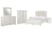 Willowbrook - King Panel Upholstered Bed, 2 Open Nightstands, Drawer Dresser With Landscape Mirror And Door Chest - Egg Shell White