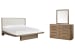 Thorne - King Upholstered Platform Bed And Drawer Dresser With Portrait Mirror - Amber Brown / Light Gray