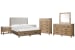 Plum Creek - Queen Upholstered Panel Storage Bed, 2 Open Nightstands, Drawer Dresser With Landscape Mirror And Drawer Chest - Sierra Brown / White