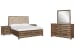 Callisto - King Upholstered Panel Storage Bed, 2 Nightstands And Drawer Dresser With Landscape Mirror - Bourbon Brown