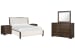 Rowan - King Upholstered Panel Bed, 2 Nightstands And Drawer Dresser With Landscape Mirror - Espresso / Beige