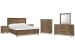 Lindon - King Panel Storage Bed, 2 Nightstands, Drawer Dresser With Landscape Mirror And Drawer Chest - Belgian Wheat And Coffee Bean