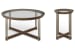 Elora - Round Cocktail Table With Accent Table - Walnut And Tarnished Silver And Clear Glass