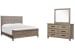 Claremont - California King Upholstered Panel Bed And Drawer Dresser With Landscape Mirror - Smokey Taupe