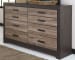 Harlinton - Warm Gray/Charcoal - 6 Pc. - Dresser, Mirror, Chest, Queen Panel Bed