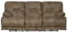 Voyager - Fabric Power Lay Flat Reclining Sofa With 3 Recliners And Drop Down Table - Brandy