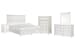 Juniper Hill - King Panel Storage Bed, 2 Telephone Tables, Double Drawer Dresser With Landscape Mirror And Drawer Chest - Whisper White