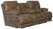 Voyager - Fabric Lay Flat Reclining Sofa With 3 Recliners And Drop Down Table - Brandy
