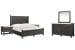 Plum Creek - King Panel Bed, 2 Open Nightstands And Drawer Dresser With Landscape Mirror - Ravenwood Black