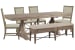 Paxton Place - Extendable Trestle Dining Table With 4 Step Upholstered Side Chairs And Upholstered Bench - Dovetail Gray