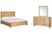 Laramie - King Panel Bed And Double Drawer Dresser With Landscape Mirror - Honey Wheat
