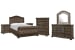Durango - King Upholstered Sleigh Bed, 2 Nightstands, Drawer Dresser With Shaped Mirror And Drawer Chest - Willadeene Brown