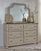 Falkhurst - Gray - 6 Pc. - Dresser, Mirror, Chest, Queen Upholstered Panel Bed