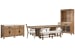 Plum Creek - Trestle Dining Table With 2 Benches, 2 Side Chairs, Server And Display Cabinet - Sierra Brown