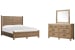 Plum Creek - King Panel Bed And Drawer Dresser With Landscape Mirror - Sierra Brown