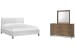 Lindon - King Upholstered Island Bed And Drawer Dresser With Landscape Mirror - Belgian Wheat And Coffee Bean
