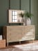 Cielden - Soft Gray / Beige - 6 Pc. - Dresser, Mirror, Chest, California King Upholstered Bed With Roll Slats, 2 Nightstands