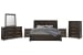 Tauren - King Panel Bed, 2 Nightstands, Double Drawer Dresser With Shaped Mirror And Drawer Chest - Coffee Bean