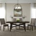 Double Bridge - 5 Piece Trestle Table Set - Dark Brown - Upholstered Chairs