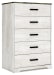 Shawburn - White / Black / Gray - Five Drawer Chest - Vinyl-Wrapped