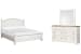 Kingston - King Panel Bed And Drawer Dresser With Landscape Mirror - Whisper White And Cerused Nutmeg