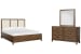 Ridgefield - King Upholstered Panel Bed And Double Drawer Dresser With Landscape Mirror - Russet / Beige