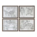 World Maps - Framed Prints (Set of 4) - Pearl Silver