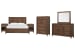 Groveland Park - Queen Panel Bed, 2 Open Nightstands, Drawer Dresser With Square Mirror And Drawer Chest - Antique Coffee