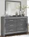 Lodanna - Gray - 5 Pc. - Dresser, Mirror, Chest, Queen Upholstered Panel Headboard With Bolt On Bed Frame