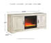 Bellaby - Whitewash - 2 Pc. - 63" TV Stand with Fireplace Insert Glass/Stone