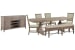 Paxton Place - Extendable Trestle Dining Table With 4 Step Upholstered Side Chairs, Upholstered Bench And Buffet - Dovetail Gray